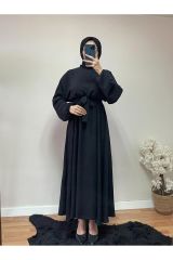 Mevlana Trikoton Kuşaklı Kloş Elbise